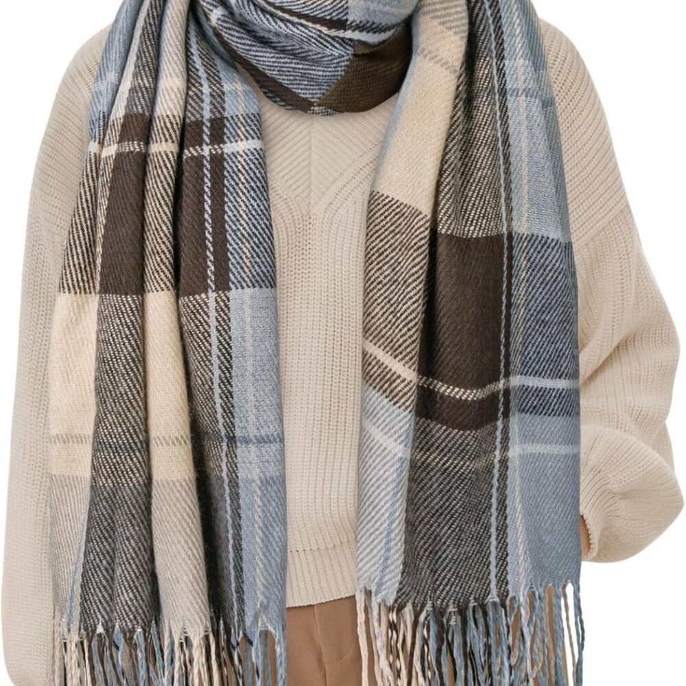 Women's Long Plaid Blanket Scarf Chunky Oversized Winter Fall Warm Big Tartan Sc